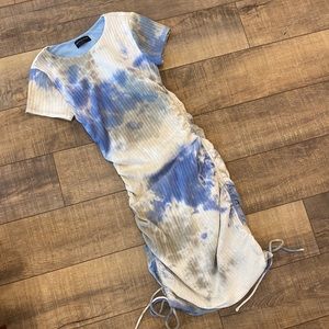 White Fox Boutique Weekend Dreaming Ribbed Ruched blue dress